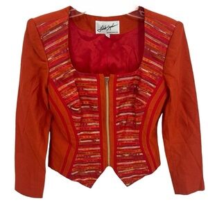 Linda Segal Vintage Jacket Size 4 Burnt Orange Cropped Full Zip Square Neck